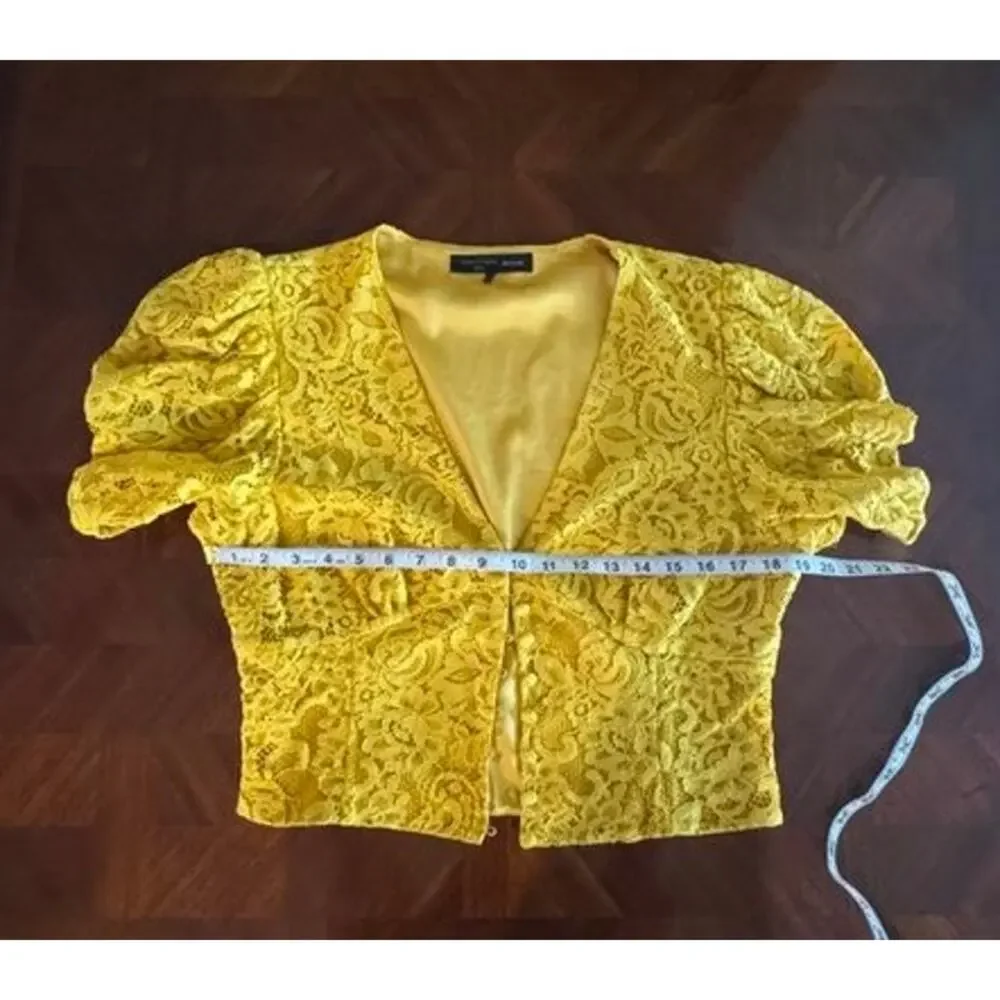 House of Harlow 1960 x REVOLVE Yellow Lace Puff Sleeve Hook Front Crop Top